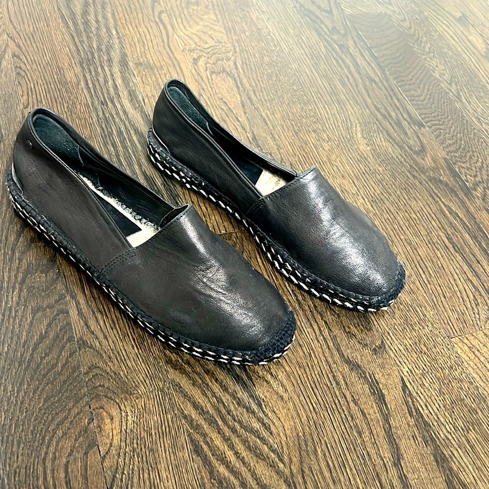 Rag & Bone Black Leather & Tan Jute Espadrilles
